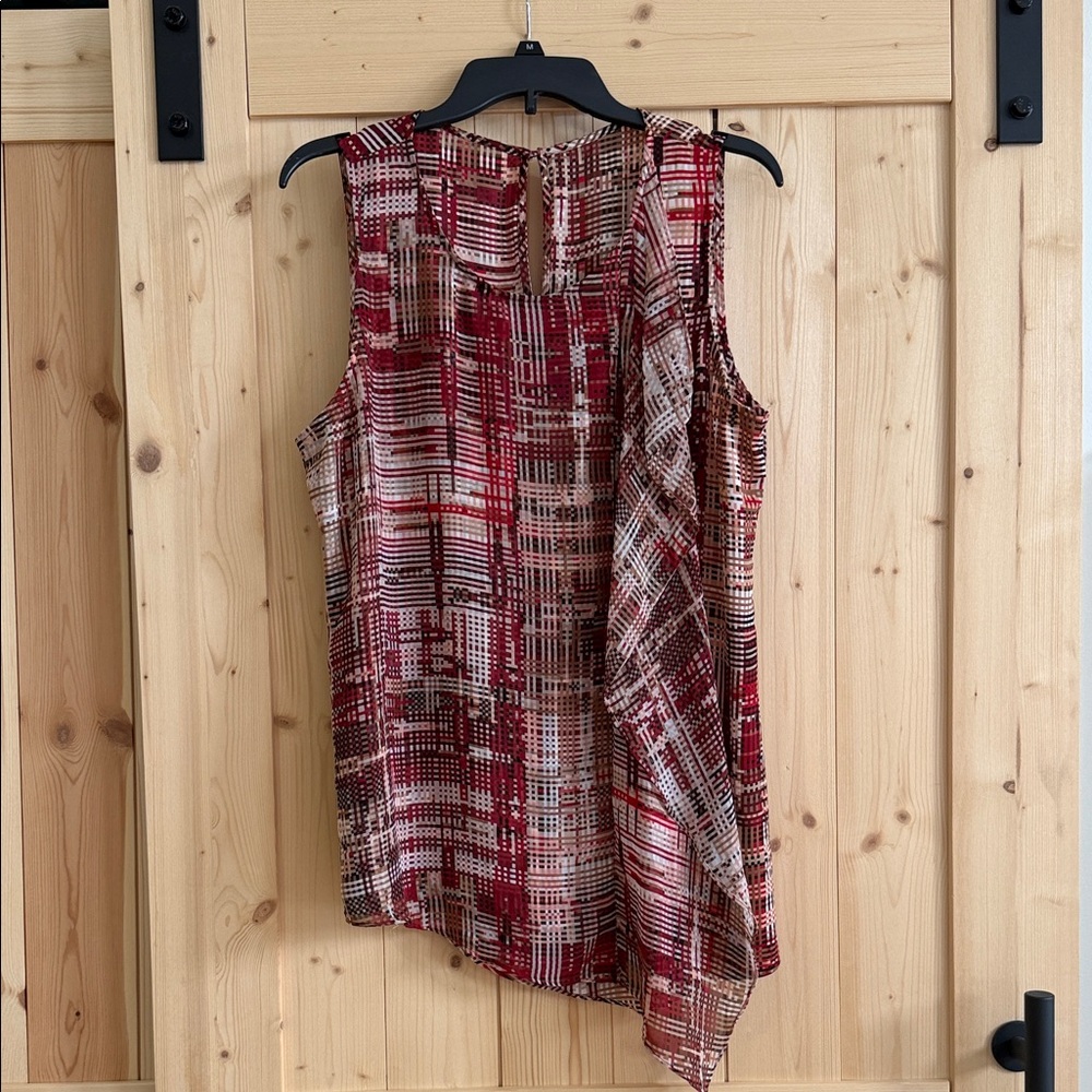 White House Black Market Red and Brown Geometric Top
